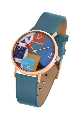 Reloj de cuarzo de piel Mosaic freak - Azul pato y rosa dorado