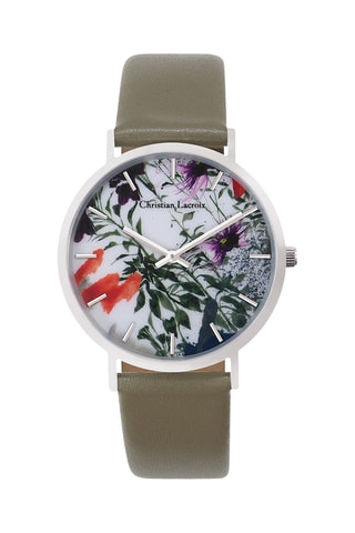 Reloj de cuarzo de piel Herbier - Gris oscuro y blanco