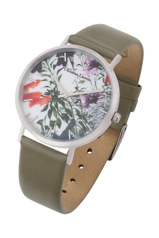 Reloj de cuarzo de piel Herbier - Gris oscuro y blanco