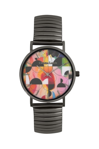 Reloj de cuarzo de acero Mod Art - Gris oscuro y rojo