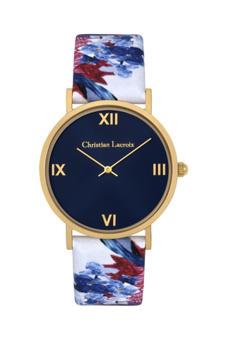 Reloj de cuarzo de piel Herbalism - Azul marino y dorado