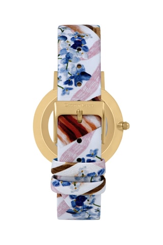 Reloj de cuarzo de piel Herbalism - Azul marino y dorado