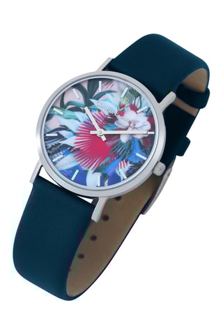 Reloj de cuarzo de piel L’oiseau Fleur - Azul marino y plateado