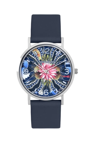 Reloj de cuarzo de poliuretano Ocean Bloom - Azul marino y plateado