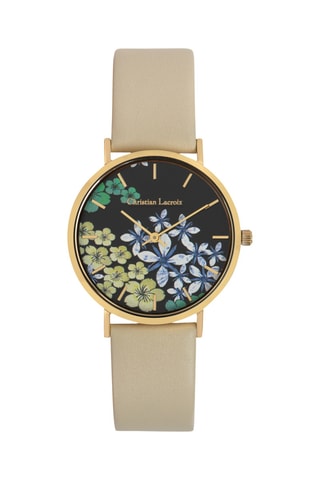 Reloj de cuarzo de piel Flowers galaxy - Beige y dorado