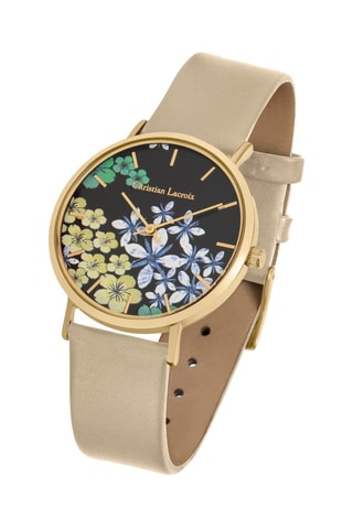 Reloj de cuarzo de piel Flowers galaxy - Beige y dorado