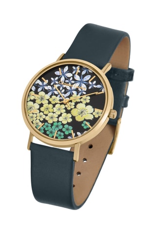 Reloj de cuarzo de piel Flowers galaxy - Gris oscuro y dorado