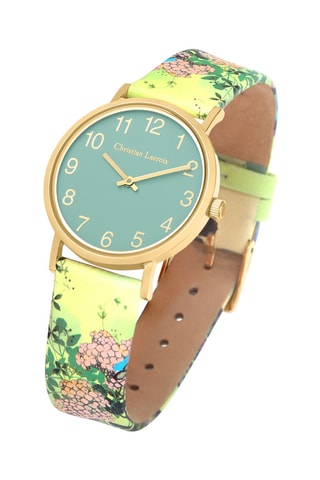 Reloj de cuarzo de piel En Mon Jardin - Amarillo y dorado