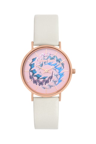 Reloj de cuarzo de piel Cosmo Eden - Blanco y rosa dorado
