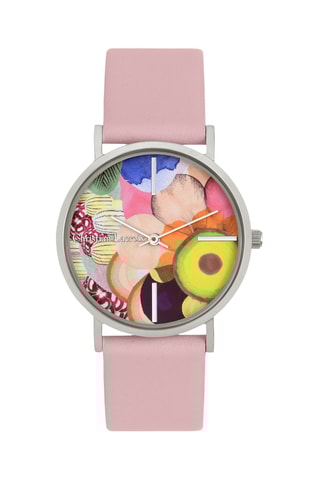 Reloj de cuarzo de piel Summer Bloom - Rosa empolvado y plateado