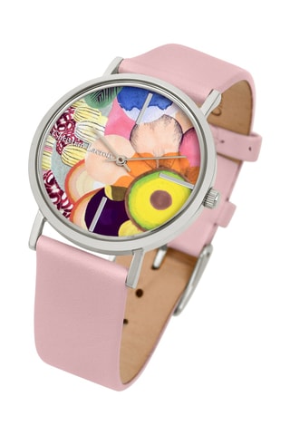 Reloj de cuarzo de piel Summer Bloom - Rosa empolvado y plateado