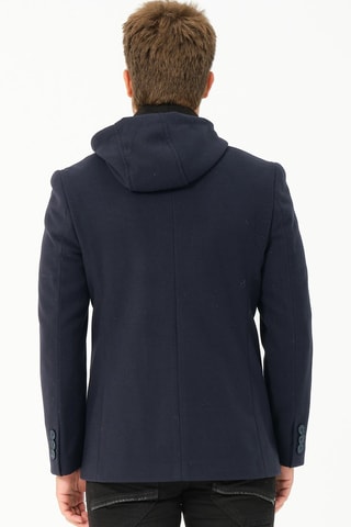Manteau regular en laine à capuche - Bleu
