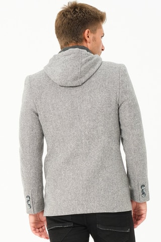 Manteau regular en laine à capuche - Gris