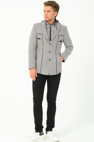 Manteau regular en laine à capuche - Gris