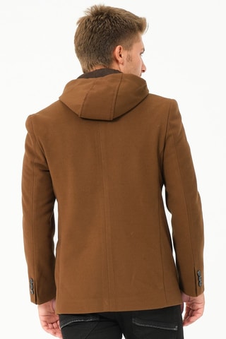 Manteau regular en laine à capuche - Marron
