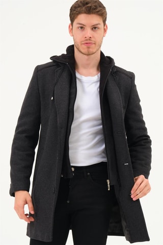 Manteau à capuche en laine - Noir