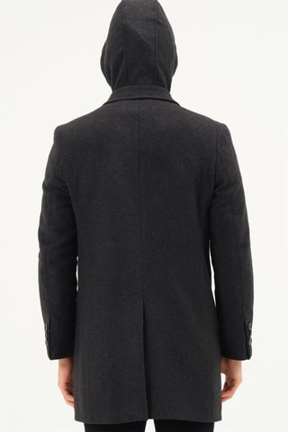 Manteau à capuche en laine - Noir