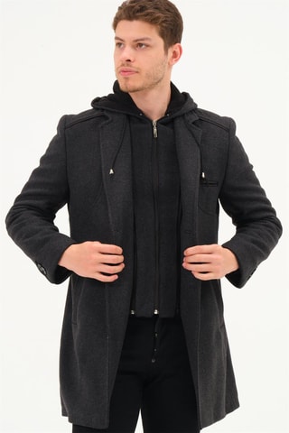 Manteau à capuche en laine - Noir