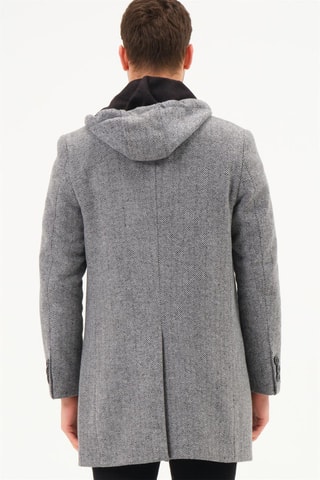 Manteau à capuche en laine - Gris