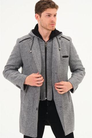 Manteau à capuche en laine - Gris