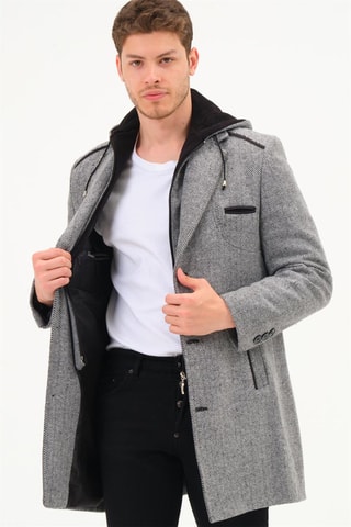 Manteau à capuche en laine - Gris