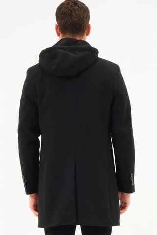 Manteau à capuche en laine - Noir