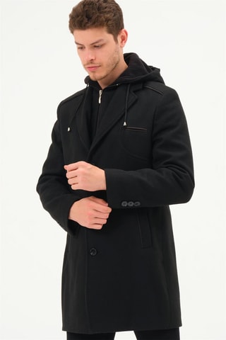 Manteau à capuche en laine - Noir