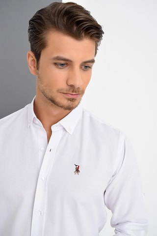 Overhemd - Wit, beige en rood