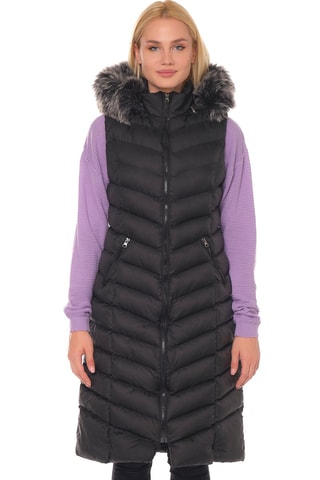 Lange gewatteerde jas. - Beige en zwart