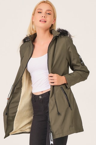 Parka à capuche - Beige et noir