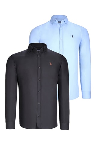 2 Overhemden - Zwart, blauw en bruin