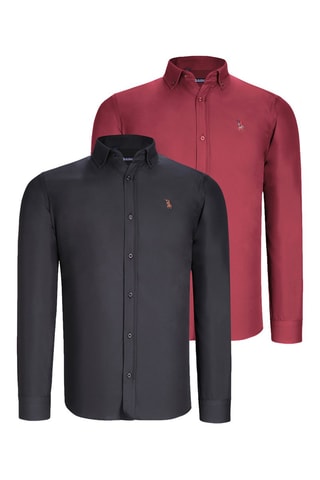 2 Overhemden - Zwart, beige en rood