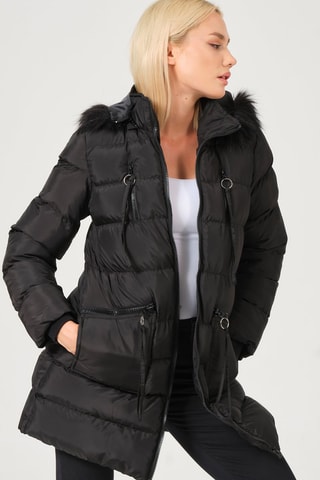 Gewatteerde Jas met Capuchon - Zwart