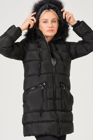 Gewatteerde Jas met Capuchon - Zwart