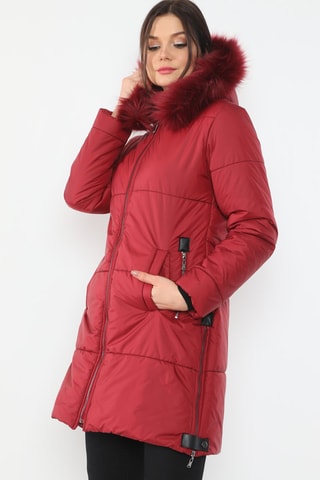 Lange gewatteerde jas. - Rood