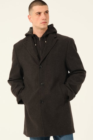 Manteau à capuche en laine - Noir