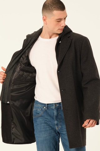 Manteau à capuche en laine - Noir