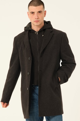 Manteau à capuche en laine - Noir