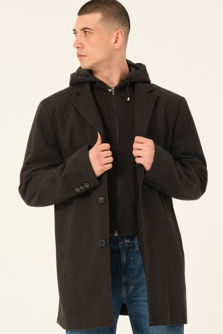 Manteau à capuche en laine - Noir