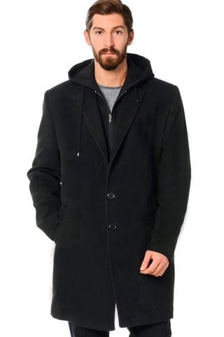 Manteau à capuche en laine - Noir