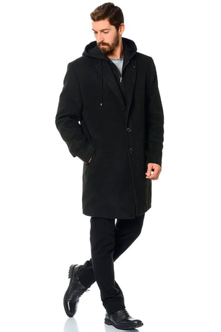 Manteau à capuche en laine - Noir