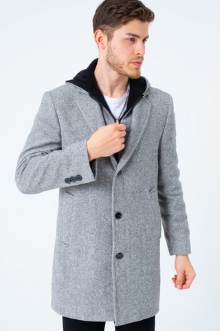Manteau à capuche en laine - Gris