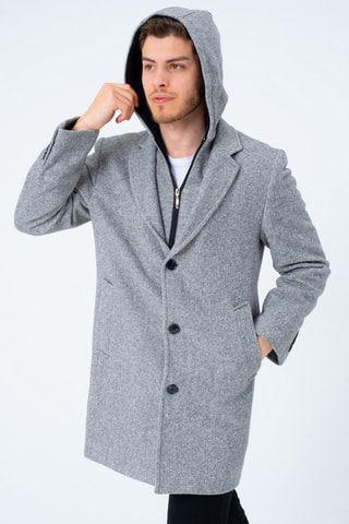 Manteau à capuche en laine - Gris