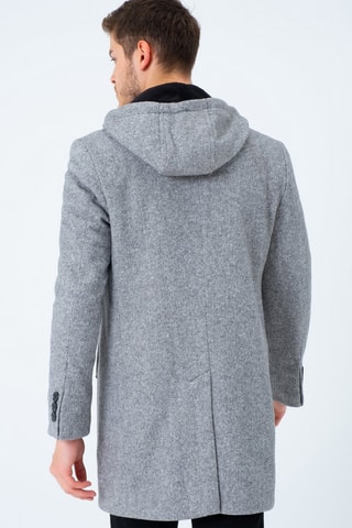 Manteau à capuche en laine - Gris