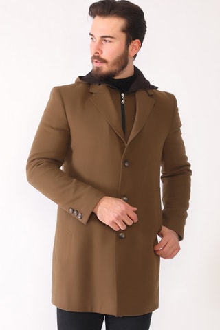 Manteau à capuche en laine - Marron