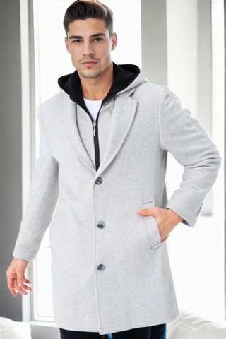 Manteau en laine à capuche - Gris