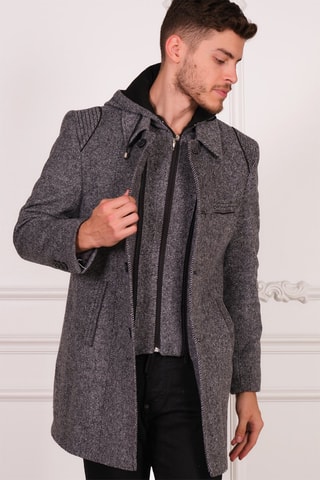 Manteau à capuche en laine - Gris