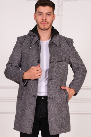 Manteau à capuche en laine - Gris