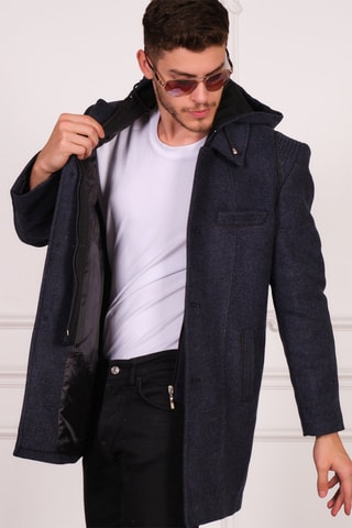 Manteau à capuche en laine - Bleu