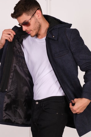 Manteau à capuche en laine - Bleu